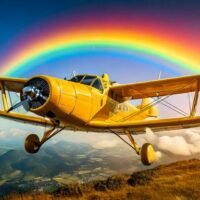 Firefly avion de helices antigua de color amarillo tono claro con un arco iris de fondo 82464 1 Combinaciones del color rojo escarlata
