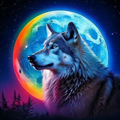 Luna Azul: Un Fenómeno Celestial Fascinante 1 Firefly luna azul con uhn fonde de arco iris y un lobo auyando 32625 Luna Azul: Un Fenómeno Celestial Fascinante